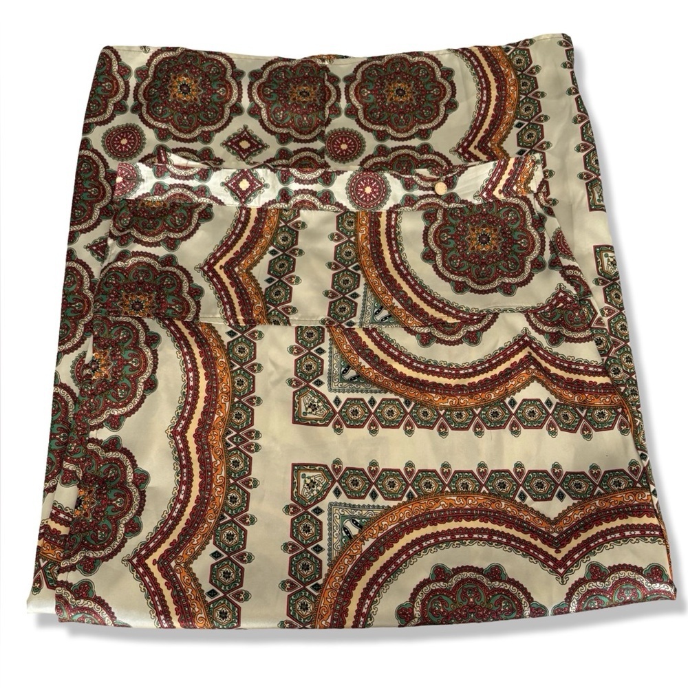 Topshop Satin Mandala Paisley Print A-line Midi Wrap Skirt | Size 8 - Picture 12 of 16